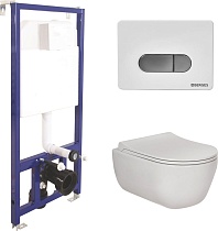 Комплект Berges NOVUM525, кнопка D7 белая/хром, унитаз EGO Rimless, сиденье Toma Slim SO