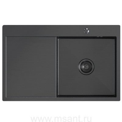 Мойка настол.монтаж 78х50 (3,0) прав. вып 3 1/2 MIXLINE PRO 20см с сифоном (черный графит)