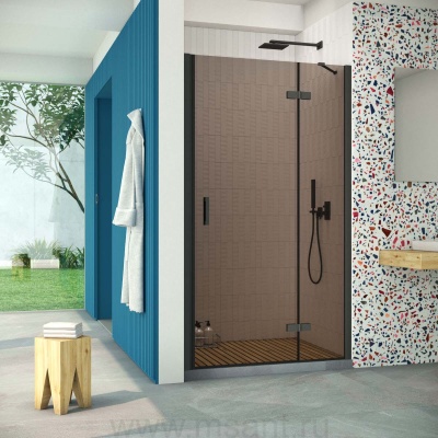 Дверь в душевой проем Vegas Glass AFP Retta 110 02М 05 R, профиль черный матовый, стекло Бронза