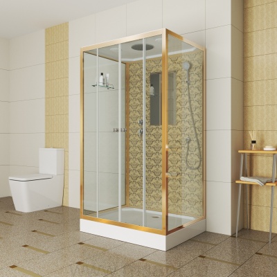 Душевая кабина Niagara Lux NG-7772QG (120x90х210) низкий поддон(15см),дверь раздвижная,стенки золото,4 места 