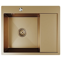 Мойка настол.монтаж 60х50 (3,0) лев. вып 3 1/2 MIXLINE PRO 20см с сифоном (бронза)