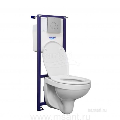 ПЭК Santeri Альфа ПЭК 1.3815.9.S00.00B.0 подвесной унитаз + инсталляция + сиденье + панель хром