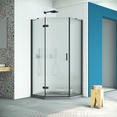 Душевой уголок Vegas Glass AFA-Pen Retta 90 02М Moru L профиль черный матовый стекло Moru