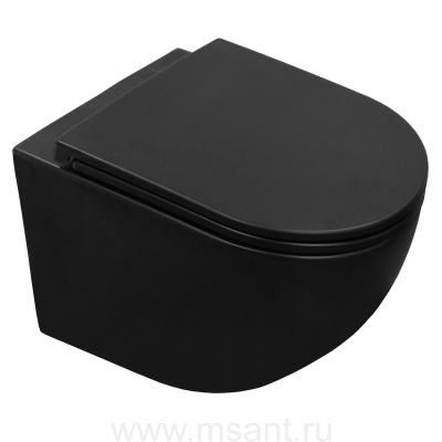 Унитаз подвесной Azario Grado 370х490х360 безободковый, система антивсплеск (Торнадо), с быстросъемным сиденьем микролифт, черный матовый