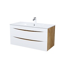 Тумба с умывальником, подвесная, 100 см, белая/золотистый дуб, Cloud, IDDIS, CLO10Y0i95K подходит ум. 0131000i28