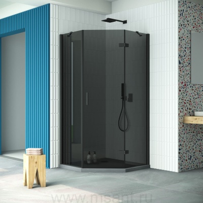 Душевой уголок Vegas Glass AFA-Pen Retta 100 02М 07 R профиль черный матовый стекло графит