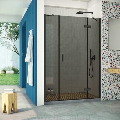 Дверь в душевой проем Vegas Glass AFP-F Retta 160 02М 07 R профиль черный матовый стекло графит