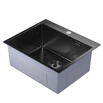 Мойка настол.монтаж 60х50 (3,0) вып 3 1/2 MIXLINE PRO 22см с сифоном (черный графит)