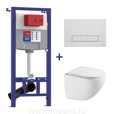 Комплект 3в1: Инсталляция Lemark PENEDA EXPERT для унитазов с кнопкой смыва BIT хром глянец + унитаз подвесной безободковый GLAZER Торнадо белый глянец