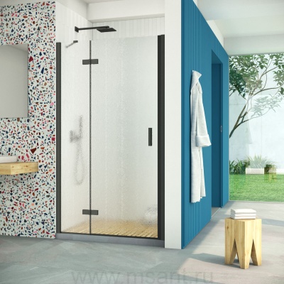 Дверь в душевой проем Vegas Glass AFP Retta 95 02М 02 L, профиль черный матовый, стекло шиншилла