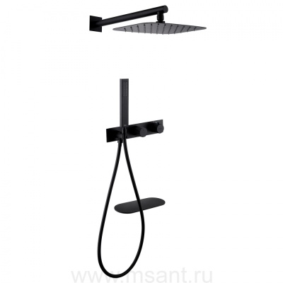 Душевая система ABBER Rund AF8750B скрытого монтажа с изливом, термостат, черная матовая