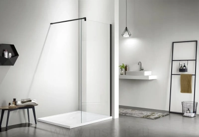 Душевая перегородка Aquatek Walk in с держателем 1200x2000 профиль черный, стекло прозрачное