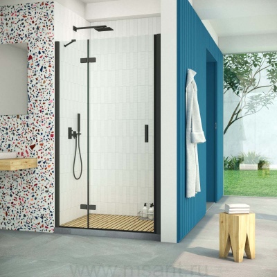 Дверь в душевой проем Vegas Glass AFP Retta 95 02М crystalvision L, профиль черный матовый, стекло crystalvision