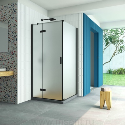 Душевой уголок Vegas Glass AFP-Fis Retta 90*110 02М 10 L профиль черный матовый стекло сатин