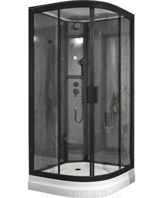 Timo Premium ILMA Black 909 душевая кабина с крышей, хамам и стульчиком 90*90*222