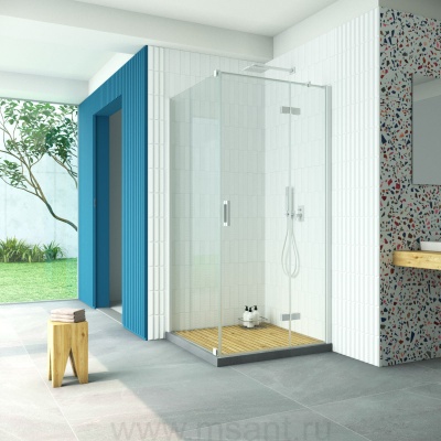 Душевой уголок Vegas Glass AFP-Fis Retta 90*80 01 crystalvision R профиль белый стекло crystalvision