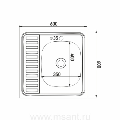 Мойка 60х60 (0,6) прав вып 3 1/2 MIXLINE 16см с сифоном ДЕКОР