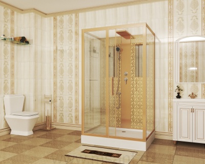 Душевая кабина Niagara Lux NG-7711GBK (90x120х210) низкий поддон(15см),дверь раздвижная,стенки золото,без крыши,5 мест 