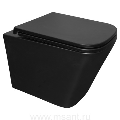 Унитаз подвесной Azario Teramo 490х345х355 (квадратный) безободковый с системой антивсплеск (Торнадо) сиденье микролифт, черный матовый