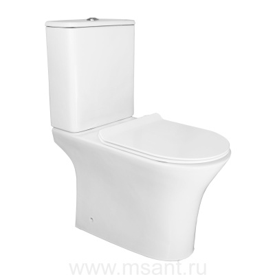 Унитаз-компакт Azario FRETTA ROUND 650х340х770 напольный, безободковый, со смывным механизмом Geberit, бачком и сиденьем микролифтG)