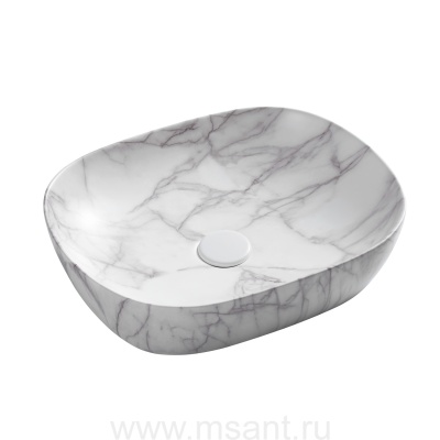 Раковина-чаша Azario 465x375x115 накладная, овальная, светлый мрамор