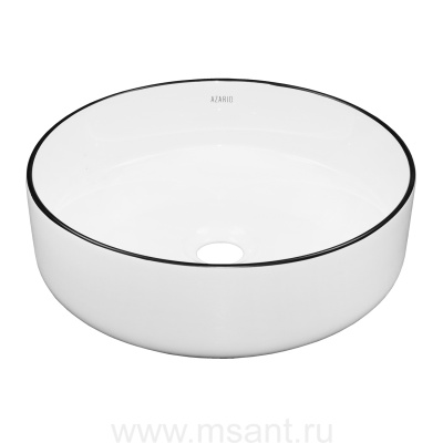 Раковина-чаша Azario 355х355х120 накладная, круглая, белый глянец/черная оконтовка 