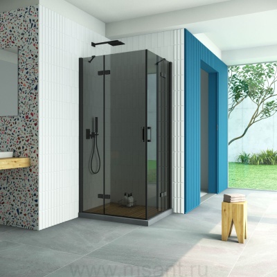 Душевой уголок Vegas Glass AFA-F Retta 90*80 02М 07 L профиль черный матовый стекло графит