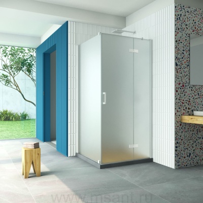 Душевой уголок Vegas Glass AFP-Fis Retta 100*90 01 10 R профиль белый стекло сатин