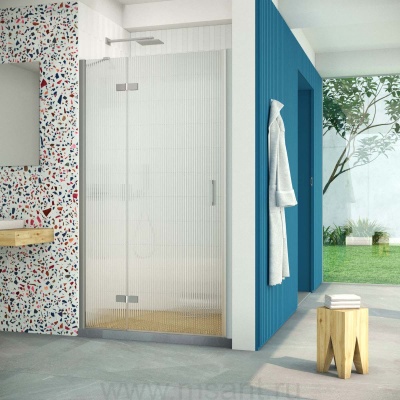 Дверь в душевой проем Vegas Glass AFP Retta 95 07 Moru L, профиль матовый хром, стекло Moru