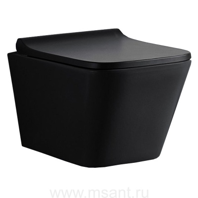 Унитаз подвесной Azario Teramo 490*340*350 безободковый, с сидением микролифт, черный матовый