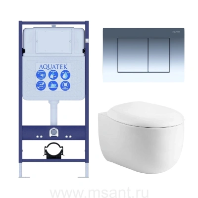  Set-2 AQUATEK АЛЬТАИР (рама AQUATEK Standard INS-0000012 с звукоиз.прокладкой+крепеж KKI-0000002+кнопкаKDI-0000010+унитаз АЛЬТАИР AQ1980-00 с сиденьем мткролифт