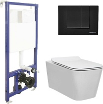 Комплект Berges NOVUM525, кнопка S5 Soft Touch черная унитаз Floe Rimless, сидение Floe Slim SO