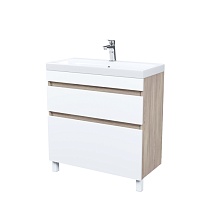 Тумба с умывальником напольная с ящиками, 80 см, белая/под дерево, Zodiac, IDDIS, ZOD8ABFi95K подходит ум. 3508000i28