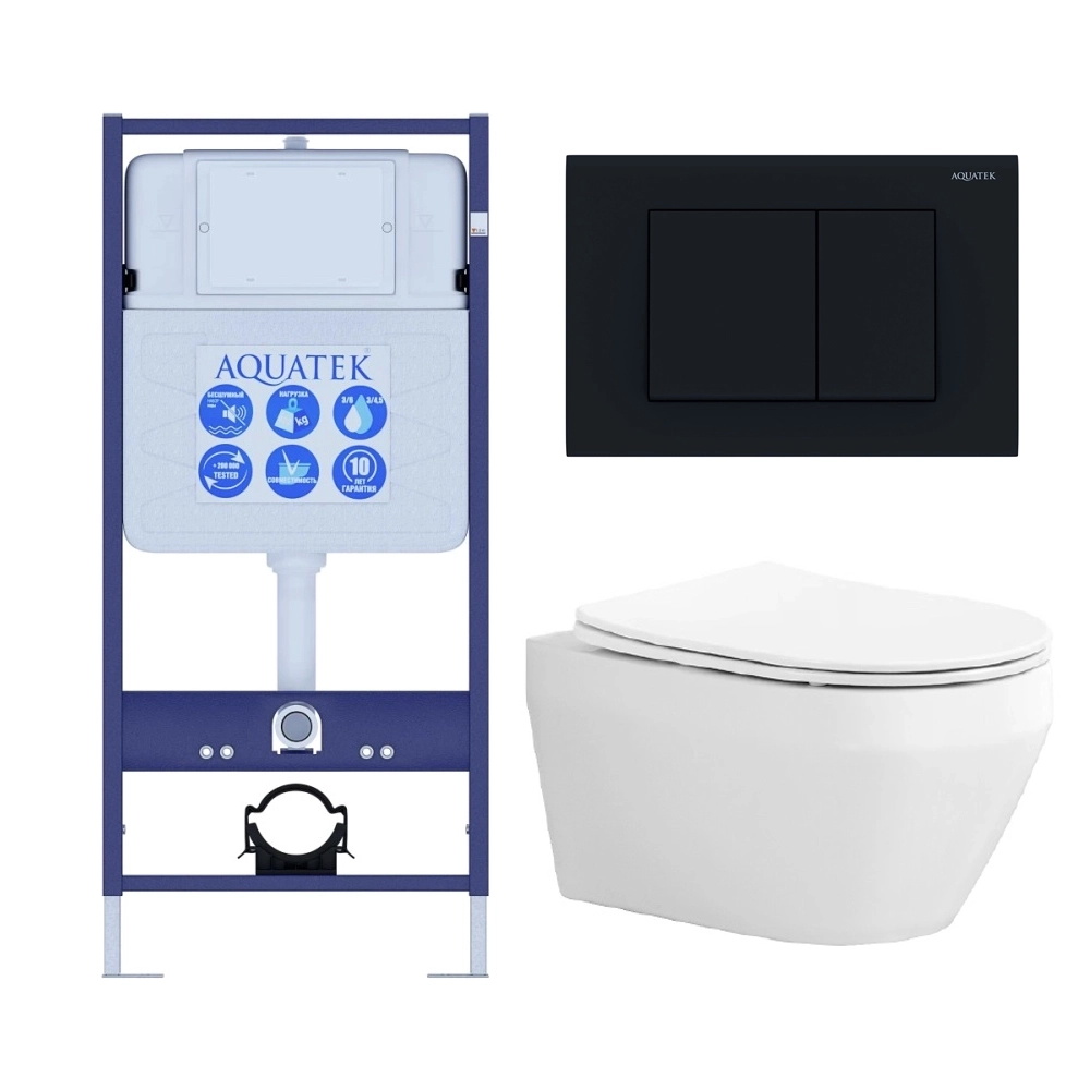 Set-3 AQUATEK ЛЕЯ (рама AQUATEK Standard INS-0000012 с звукоиз.прокладкой+крепеж KKI-0000002+кнопкаKDI-0000012+унитаз ЛЕЯ AQ1199-00 с крышкой-сиденьем