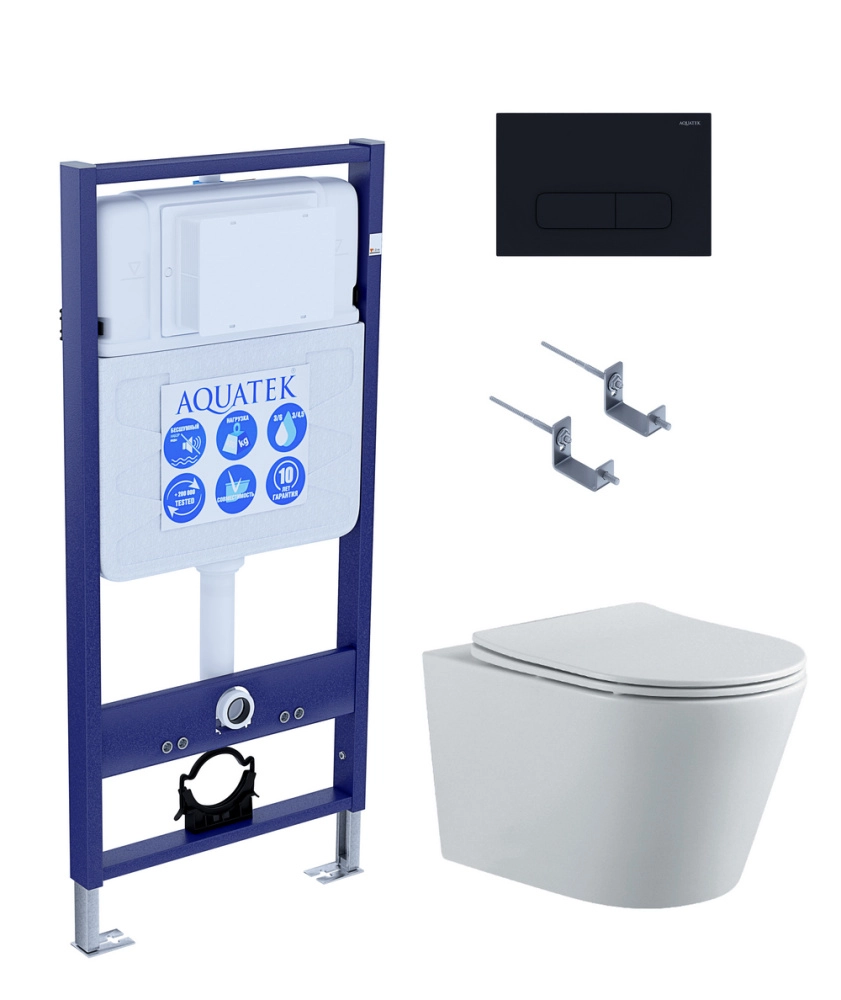 SET-4 AQUATEK ВЕГА-1905-017 (рама AQUATEK Standard INS-0000012 с клавишей KDI-0000017 и крепежом KKI-0000002+унитаз ВЕГА AQ1905-00 с тонким сиденьем sc