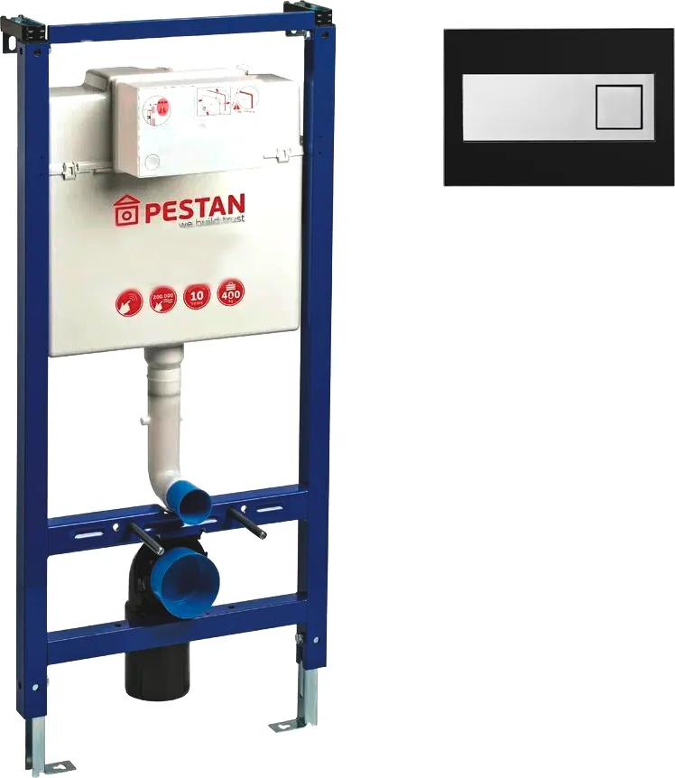 Система инсталляции для унитазов Pestan Fluenta 40006356 + 40006366 с кнопкой смыва, черный