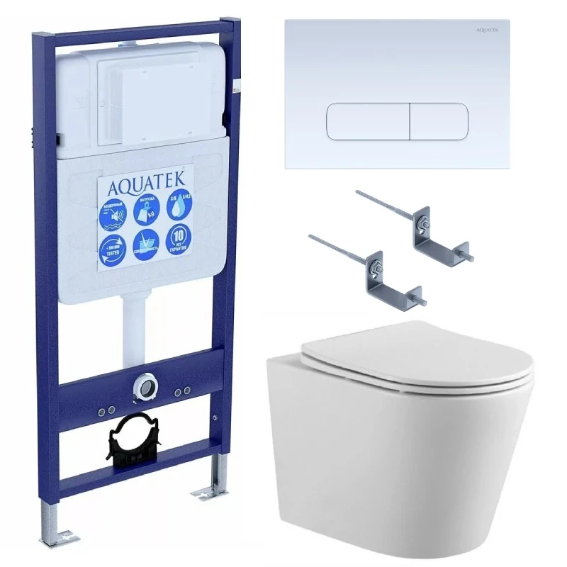 SET AQUATEK ВЕГА cmp-013 (рама AQUATEK Standard INS-0000012 с клавишей KDI-0000013 и крепежом KKI-0000002+унитаз ВЕГА AQ1904-00 с тонким сиденьем