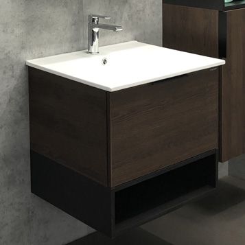 Тумба Comforty Франкфурт 60, подвесная, дуб шоколадно-коричневый с раковиной Comforty 60E 