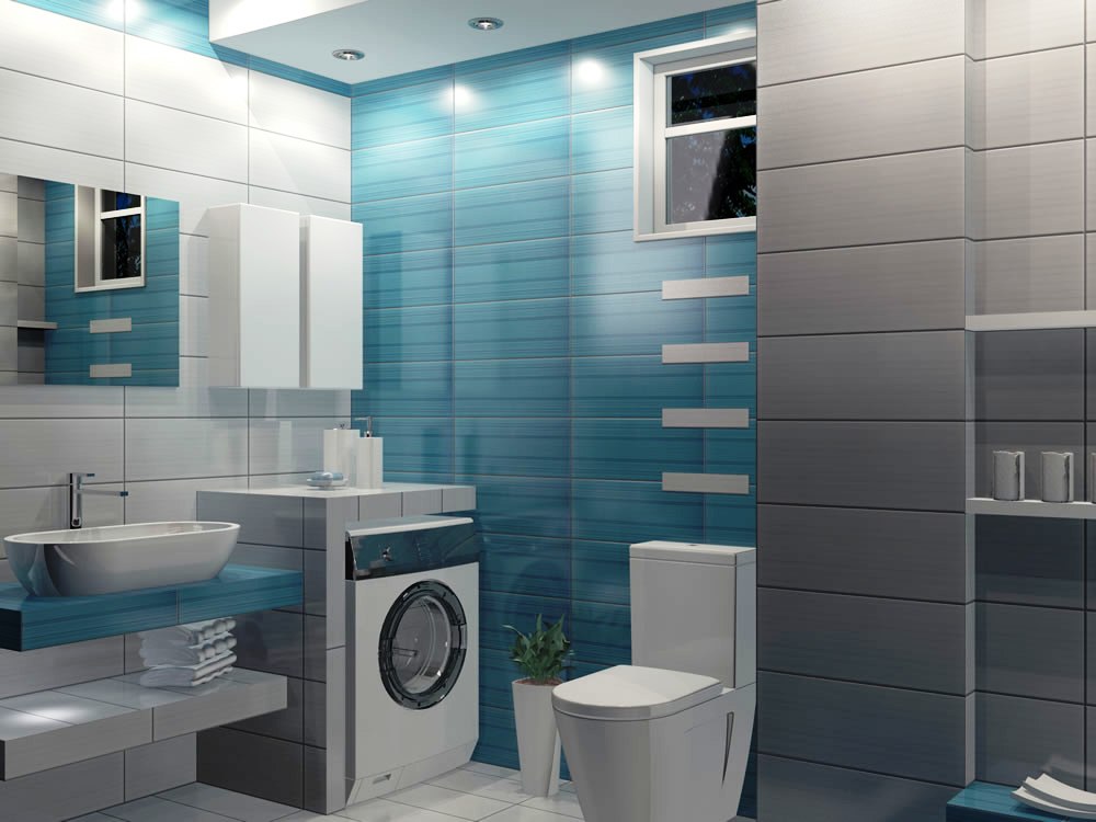 3D дизайн ванной комнаты в голубом цвете