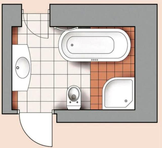 планировка ванной комнаты с ванной и душевой кабиной