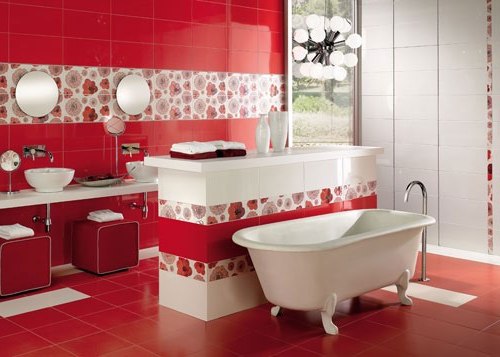 дизайн ванной красный цвет