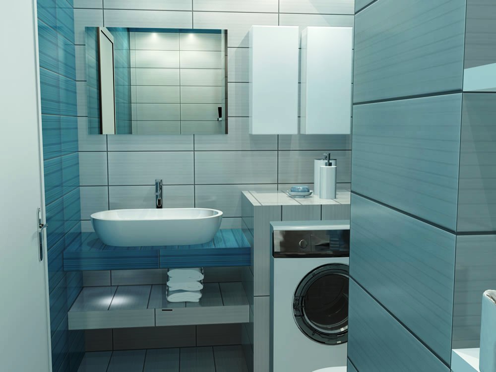 3D дизайн ванной комнаты в голубом цвете