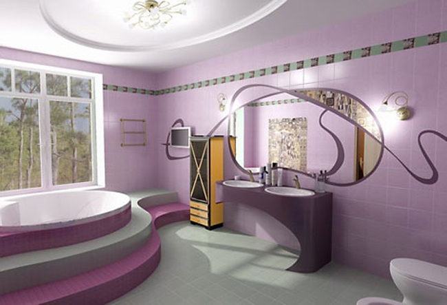 дизайн ванной комнаты сиреневый цвет