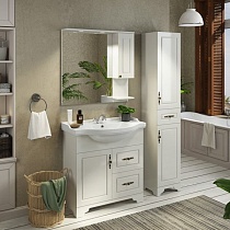 Мебель для ванной Comforty Севилья 85, напольная, слоновая кость с раковиной Сенеж 87