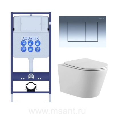 Set-2 AQUATEK ВЕГА (рама AQUATEK Standard INS-0000012 с звукоиз.прокладкой+крепеж KKI-0000002+кнопкаKDI-0000010+унитаз ВЕГА AQ1905-00 с сиденьем мткролифт