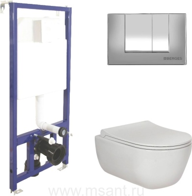 Комплект Berges NOVUM525, кнопка S3 хром глянец, унитаз EGO Rimless, сидение Toma Slim SO