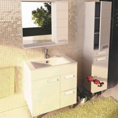 Мебель для ванной Comforty Модена М 75, напольная, белая матовая с раковиной Quadro 75
