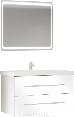 Мебель для ванной Marka One Mix 80П с 2 ящиками, белый глянец, ручки рейлинг