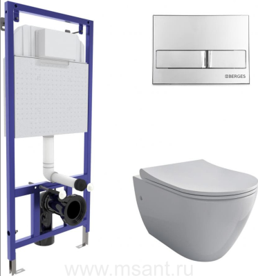 Комплект Berges NOVUM 525, кнопка L3, унитаз MASCON Rimless, сиденье дюропласт Toma Slim SO