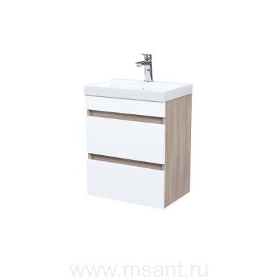 Тумба с умывальником подвесная с ящиками, 50 см, белая/под дерево, Zodiac, IDDIS, ZOD5AB0i95K подходит ум. 3505000i28